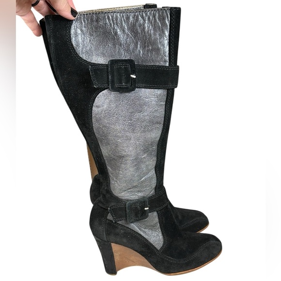 Donald J. Pliner Heidy Black Leather & Suede Wedge Boots Sz 8 - Picture 1 of 7